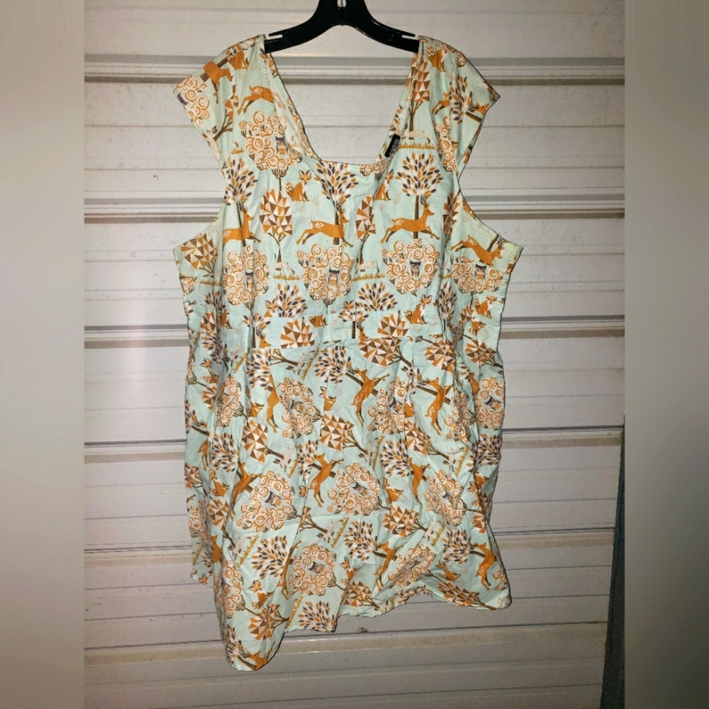 *RARE* 4X Plus Size Retrolicious Deer Tree Bunny Fox Nature Scene modcloth Dress